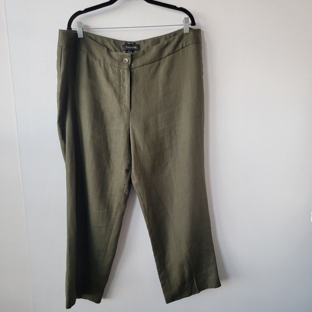 talbots pants womens size 18 heritage 100% linen green